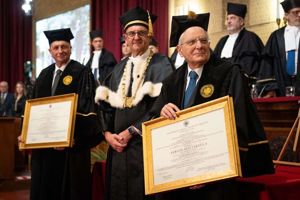 Da destra Mattarella, Di Lenarda e Pahor