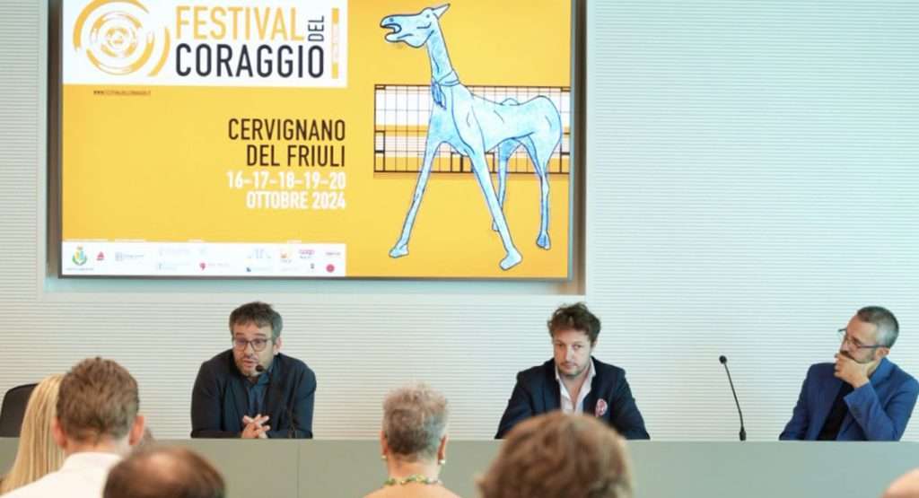 Presentazione Festival del Coraggio 2024 da dx Daltin Zanfabro Ciprian