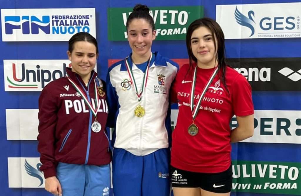 Il podio della piattaforma con Marianna Cannone prima da destra