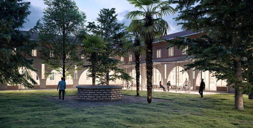 Chiostro con mensa e studentato render Progetto CMR